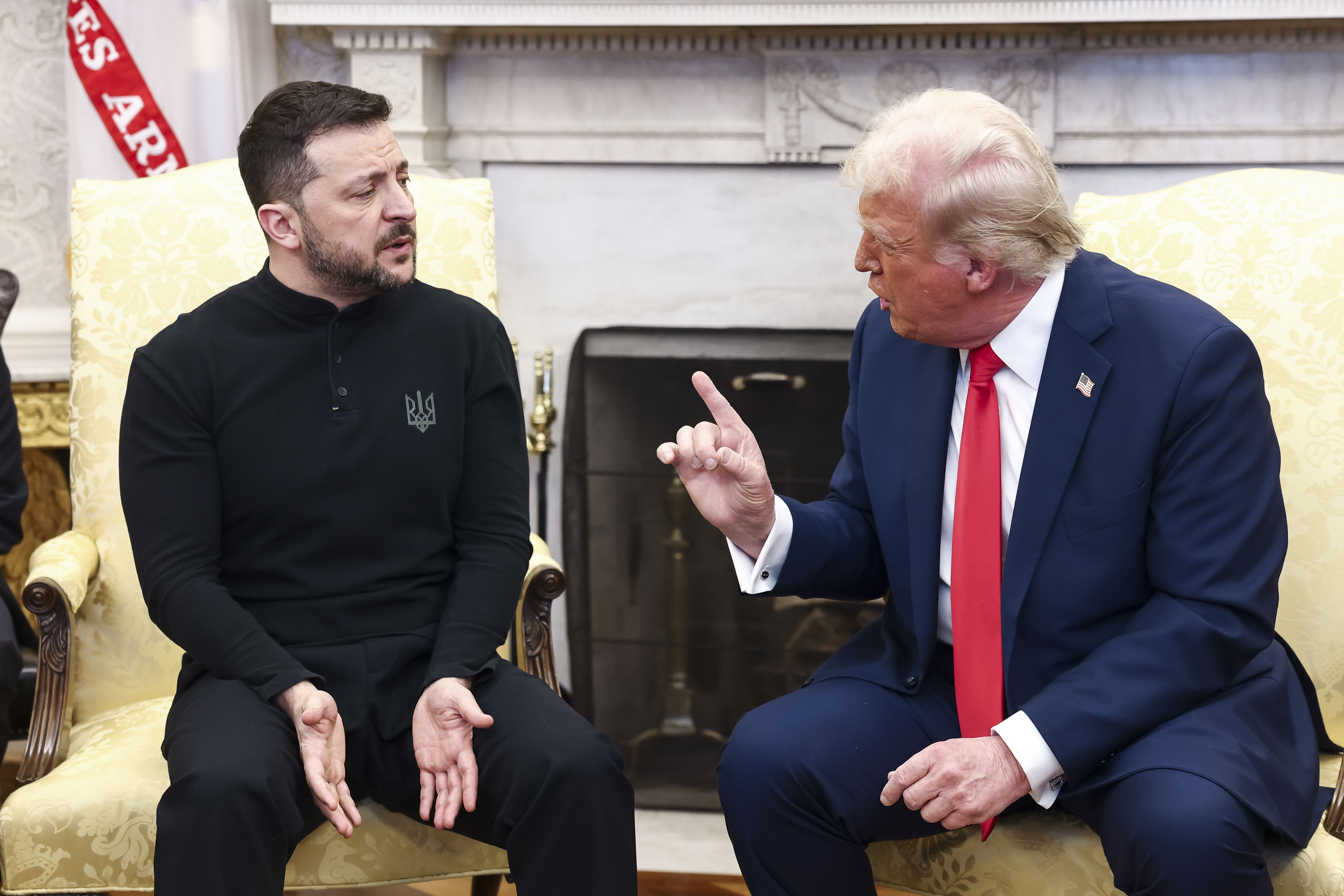 Presidents Trump and Zelenskyy meeting in the Oval Office.